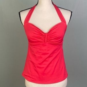 MIRACLESUIT red halter tankini TOP ONLY with tie behind neck, size 12. EUC